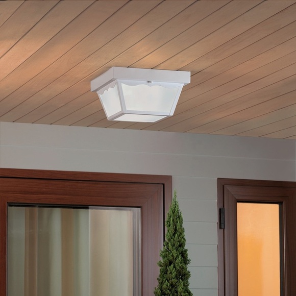 White Outdoor Flush Mount Light Fixture - Picture 5 of 16